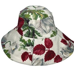 Bucket Hat M/L Cream Floral boho Cottage One of a Kind Wide Brim J. Cappuccio